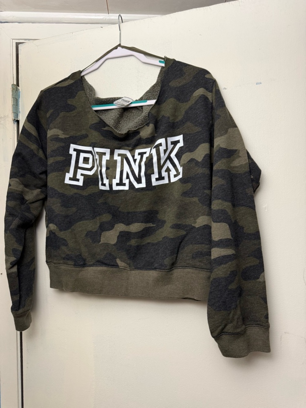 PINK Victoria's Secret Olive Camo Fleece Pullover